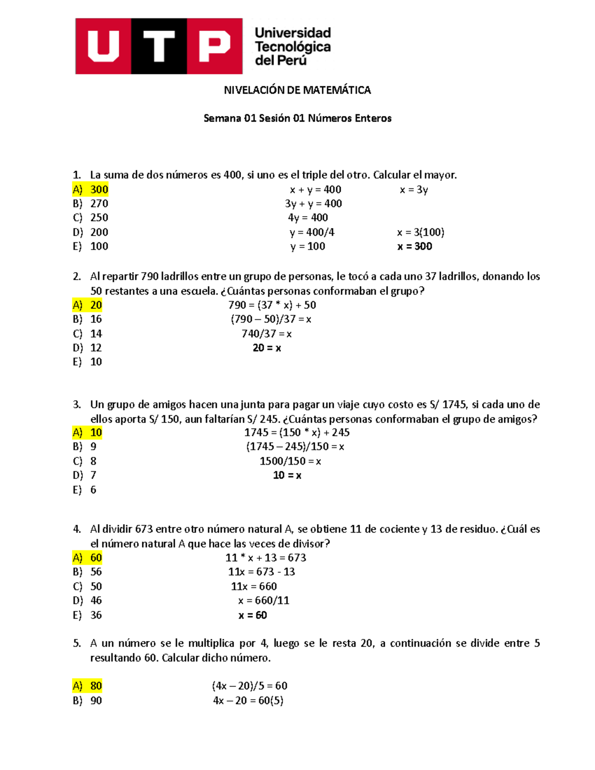 Semana 01 Sesión 2 Resolver Ejercicios De Nivelación NivelaciÓn De