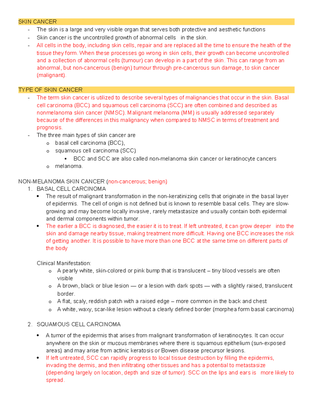 SKIN Cancer- reporters copy, assessment, medsurg management - Nursing ...