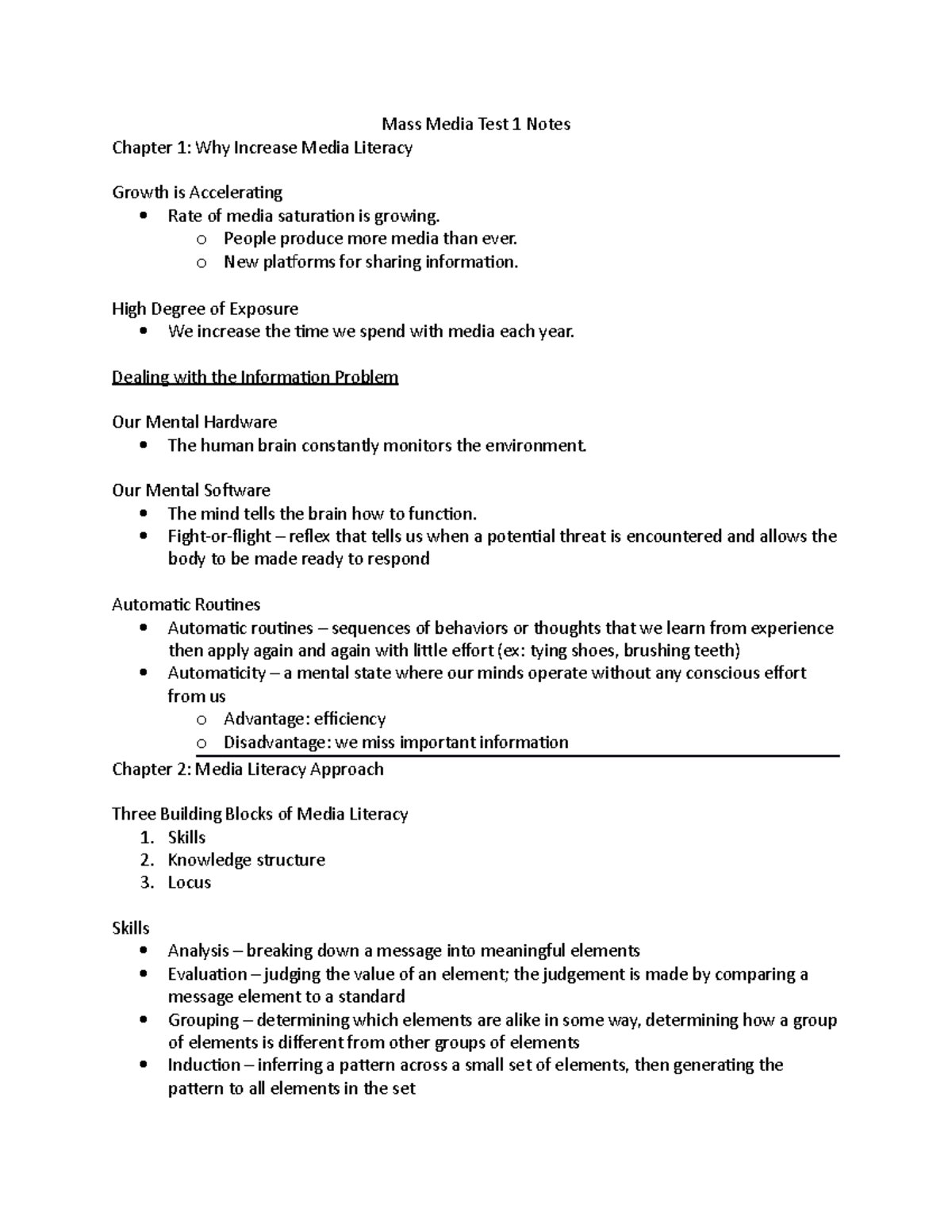 Mass Media Test 1 Notes - Mass Media Test 1 Notes Chapter 1: Why ...