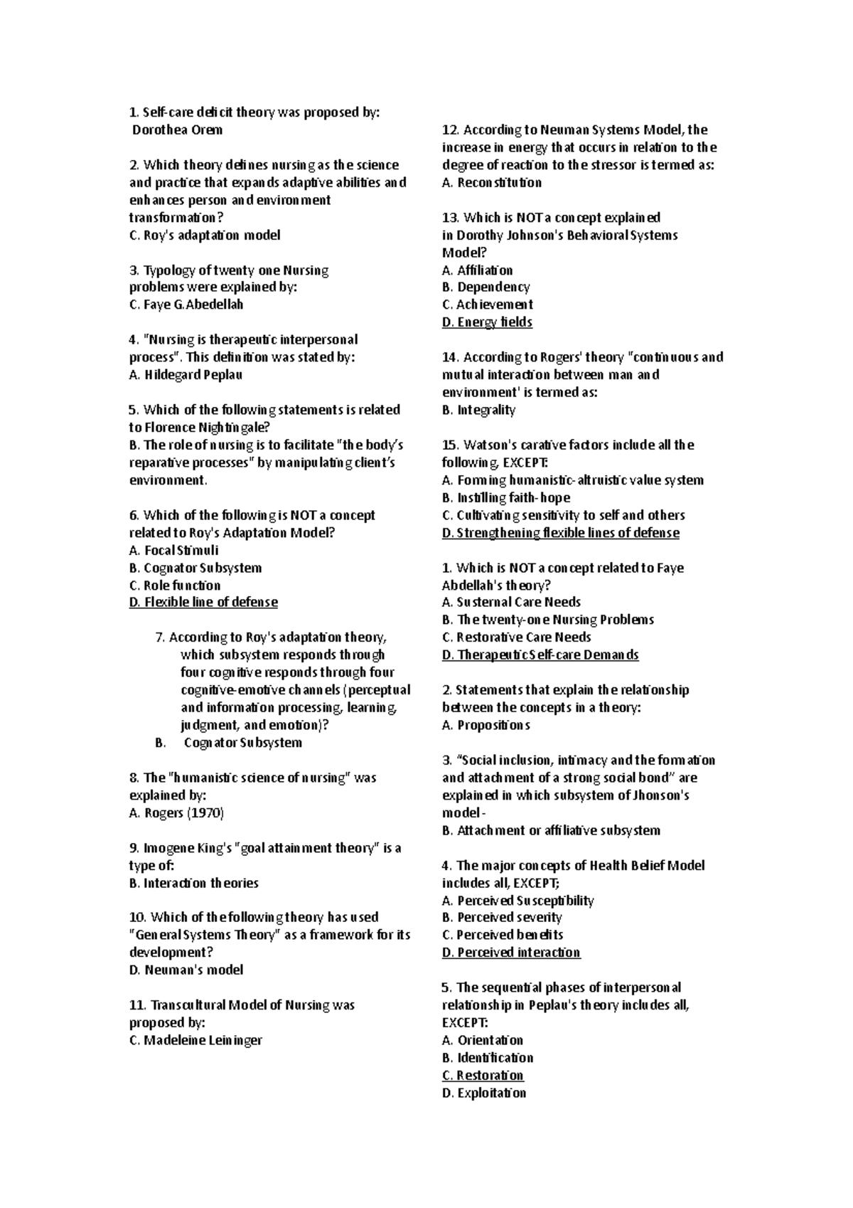 Theoretical Foundation of Nursing Exam - Self-care deficit theory was ...