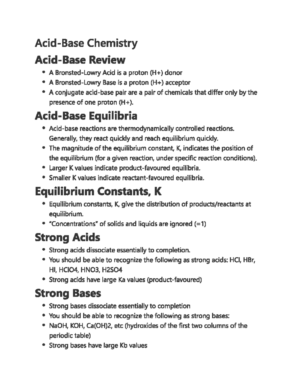 Acid-Base Chemistry - CHEM 123 - Studocu