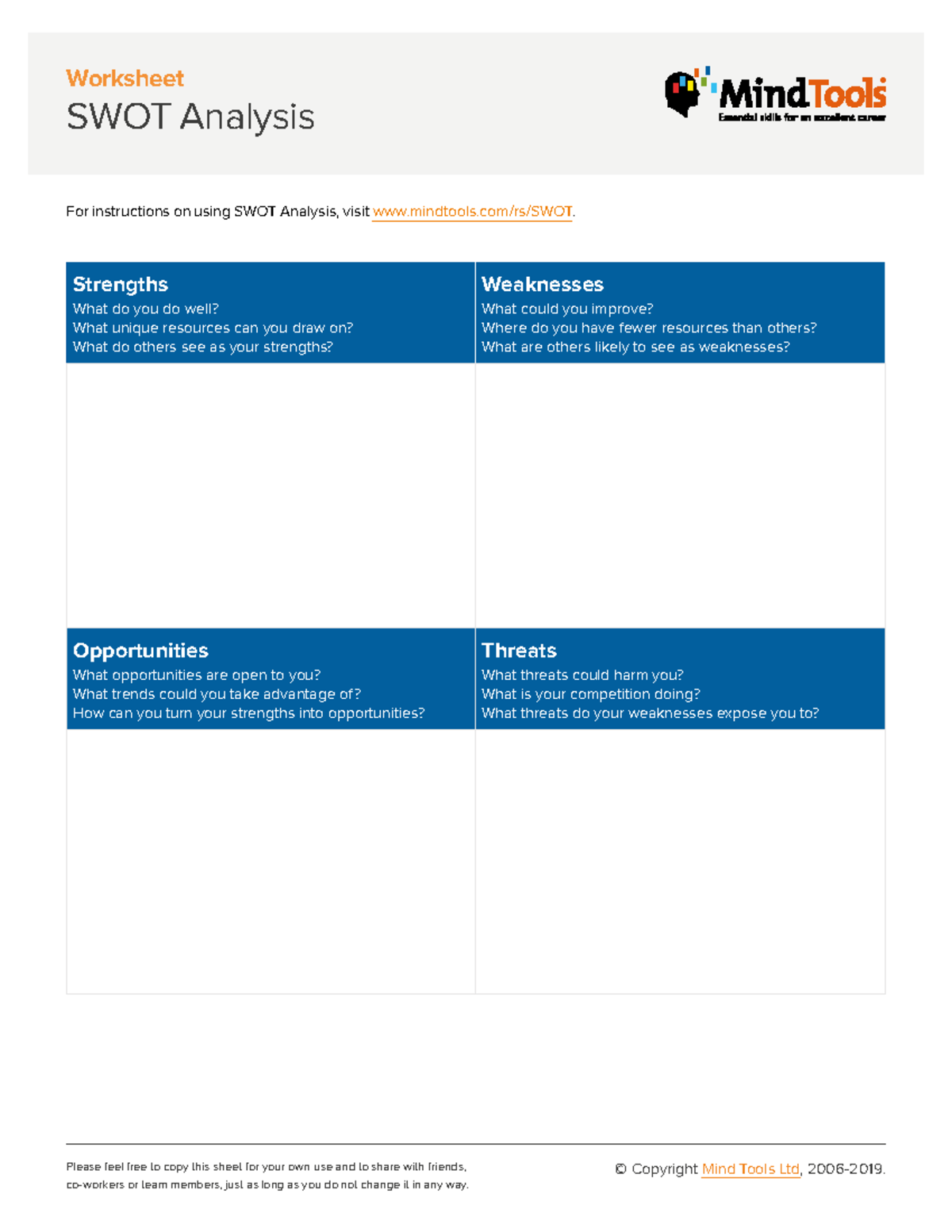 Swotanalysis Worksheet - Worksheet Please feel free to copy this sheet ...