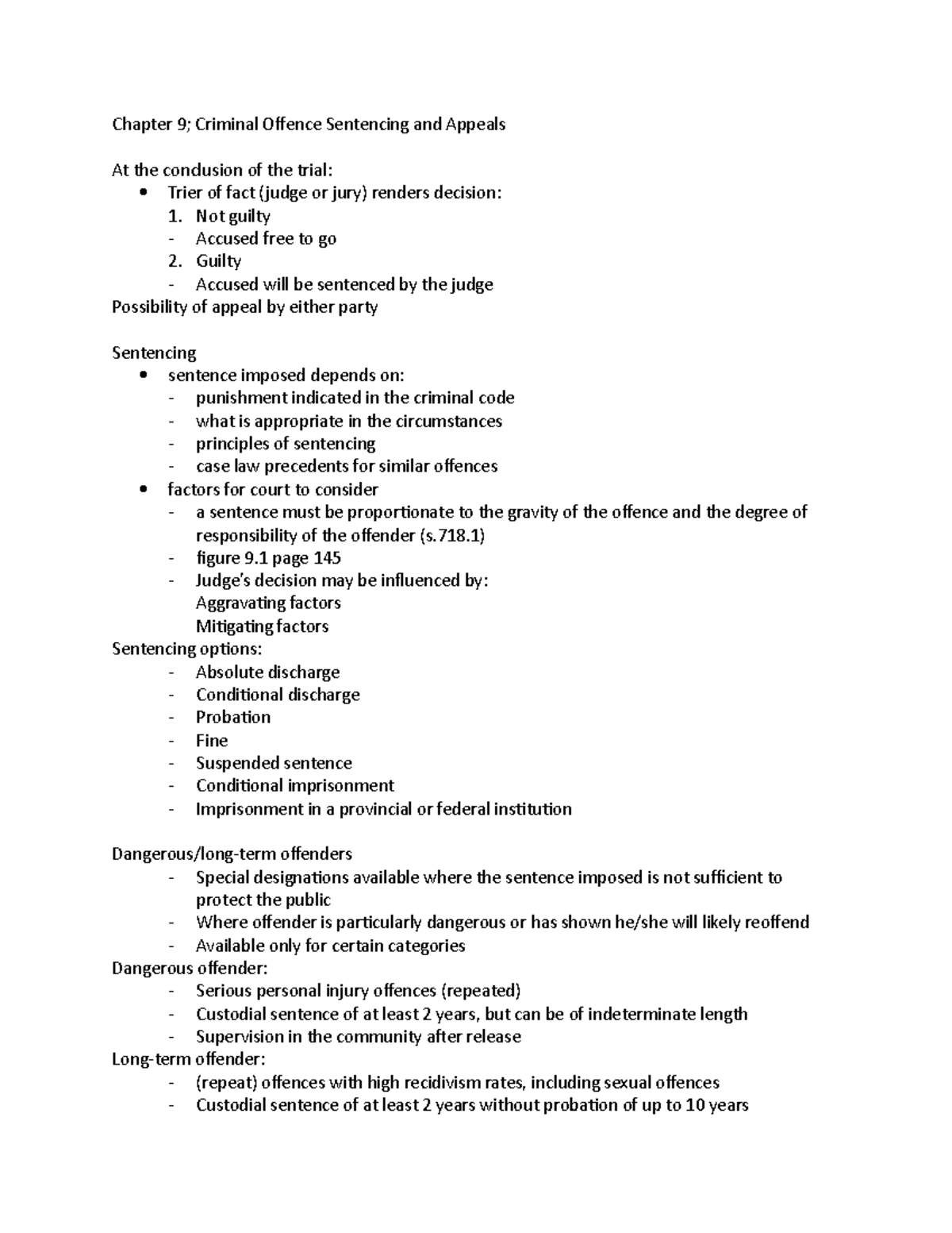 Chapter 9 - Lecture notes 9 - Chapter 9; Criminal Ofence Sentencing and ...