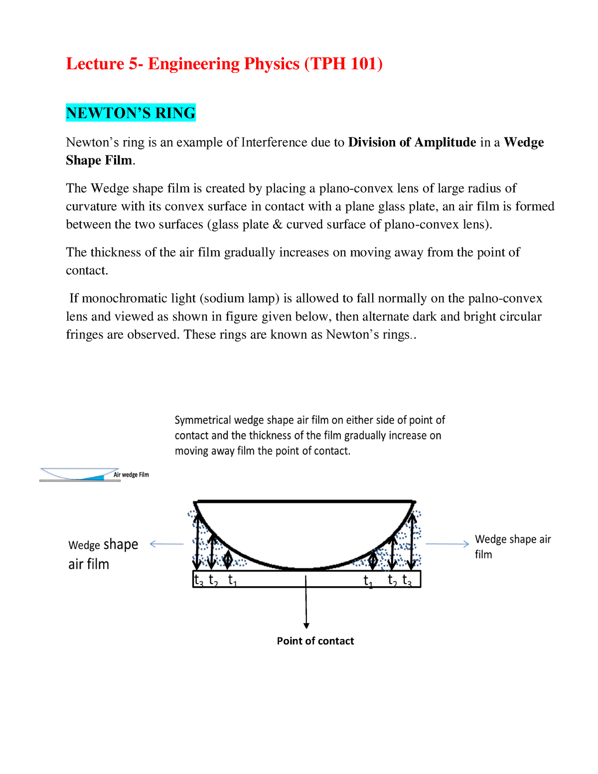 Determination of the wavelength of a monochromatic light by Newtons rings -  Objectives: a) To - Studocu