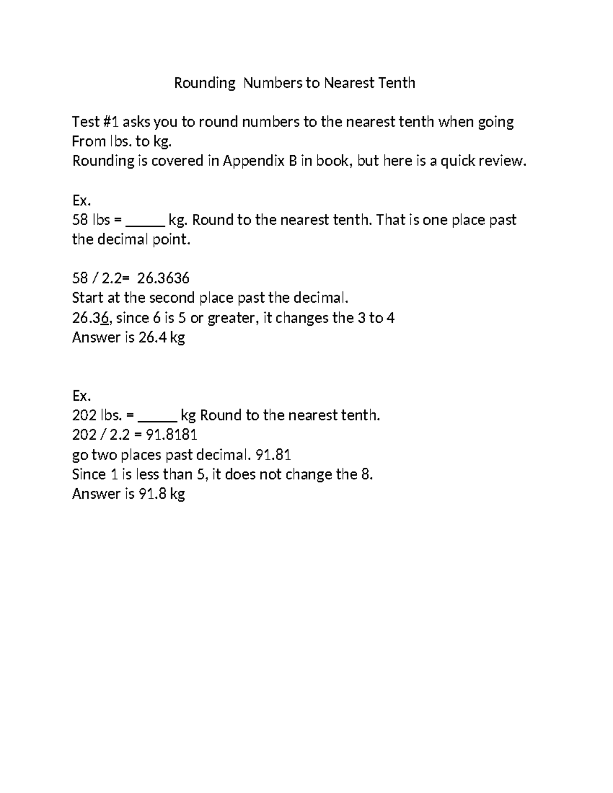 Rounding Numbers to Nearest Tenth - to kg. Rounding is covered in ...
