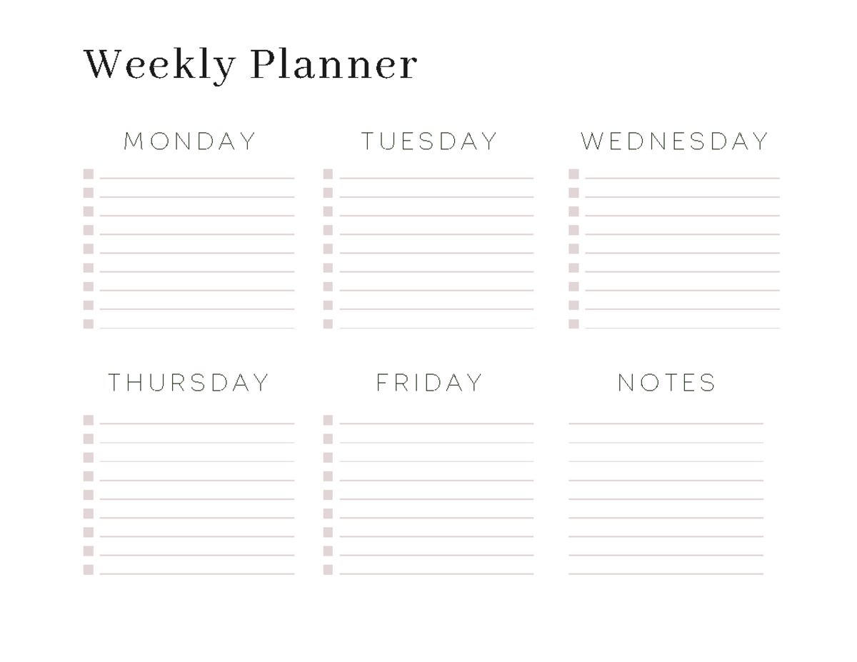 Weekly planner 4 versions Letter size - MATH 1700 - M O N D A Y T U E S ...