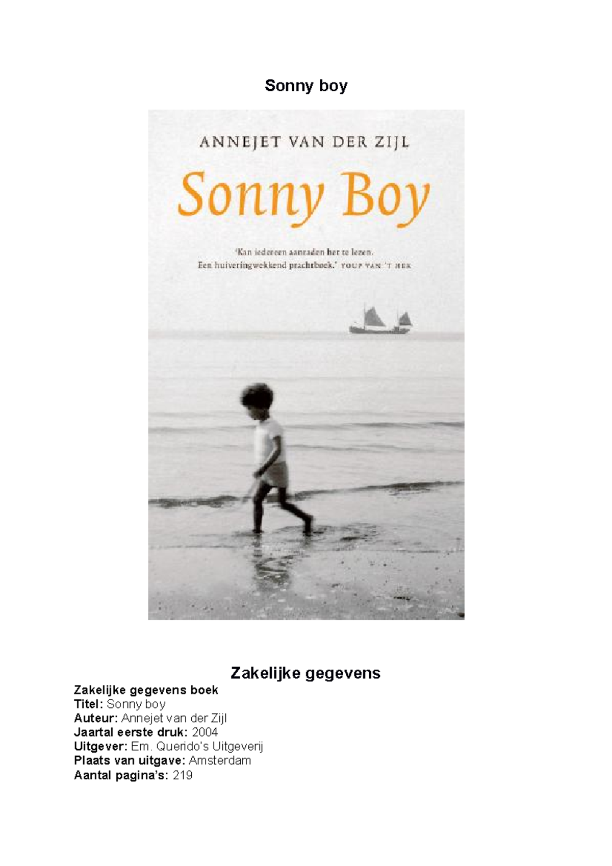 Sonny boy - Sonny boy Zakelijke gegevens Zakelijke gegevens boek Titel