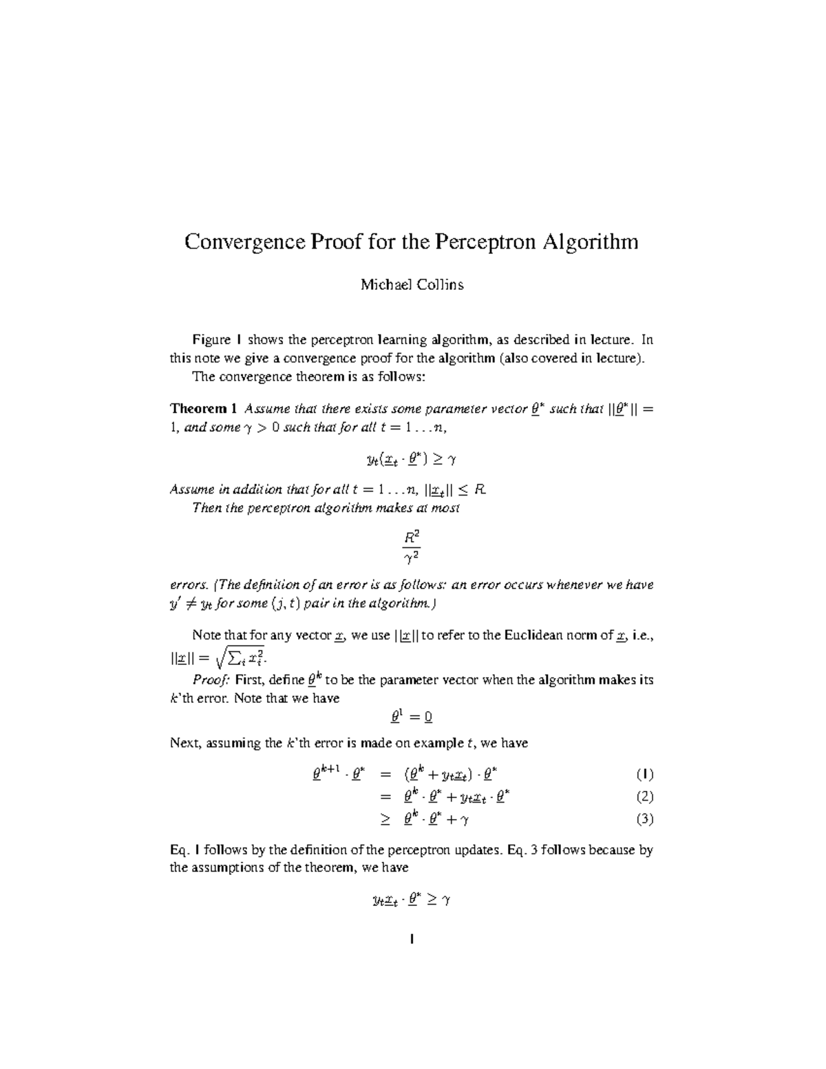 Perceptron Convergence Proof - Convergence Proof for the Perceptron ...