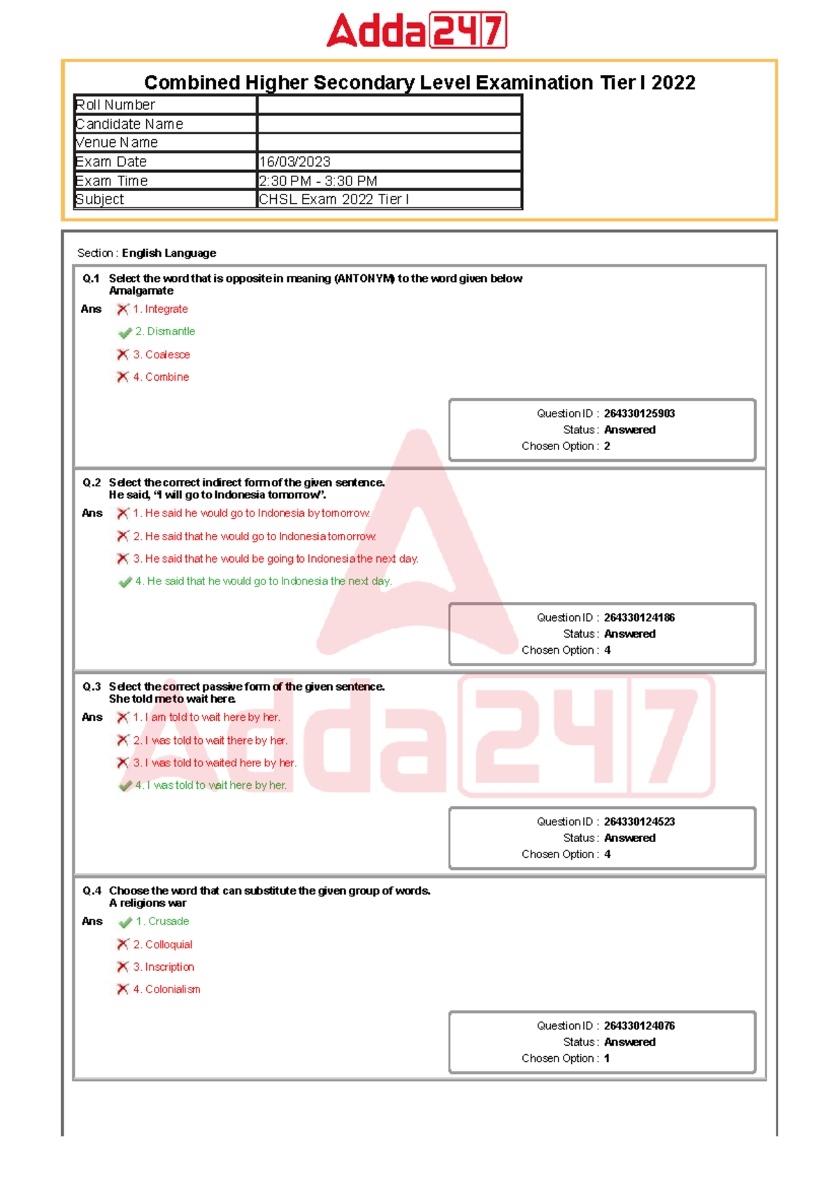 SSC CHSL Question Paper 16 March 2023 Shift 3 - Q Select the word that ...