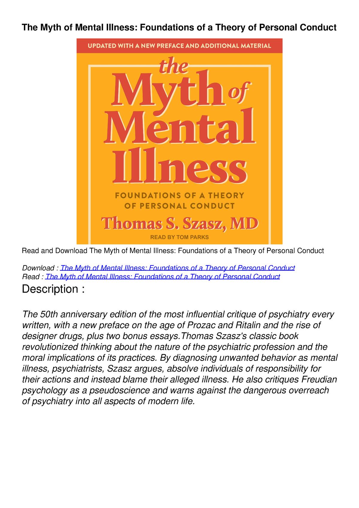 the myth of mental illness essay