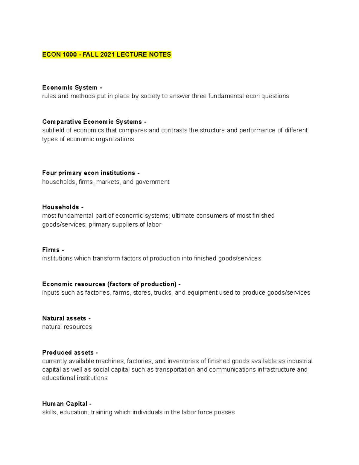 ECON 1000 - FALL 2021 Lecture Notes - ECON 1000 - FALL 2021 LECTURE ...