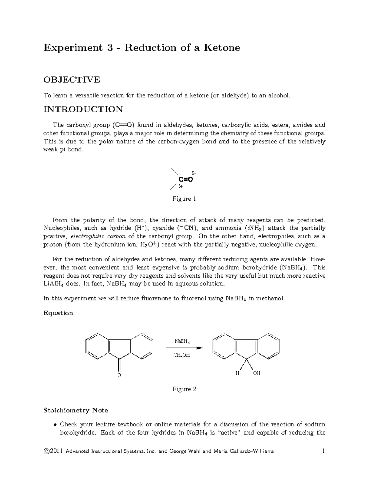 Manual - lab report - Experiment 3 - Reduction of a Ketone OBJECTIVE To ...