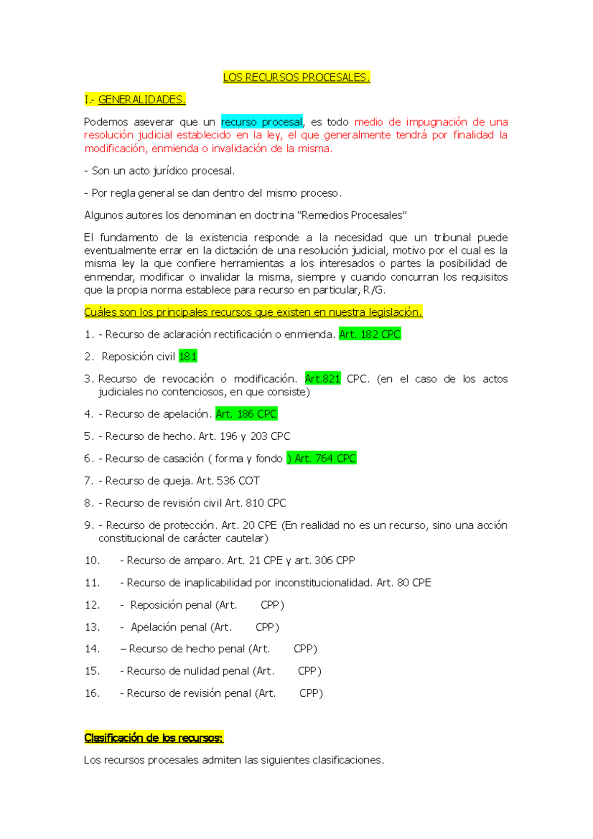 Procesal Vl Recursos Final - LOS RECURSOS PROCESALES. I.- GENERALIDADES ...