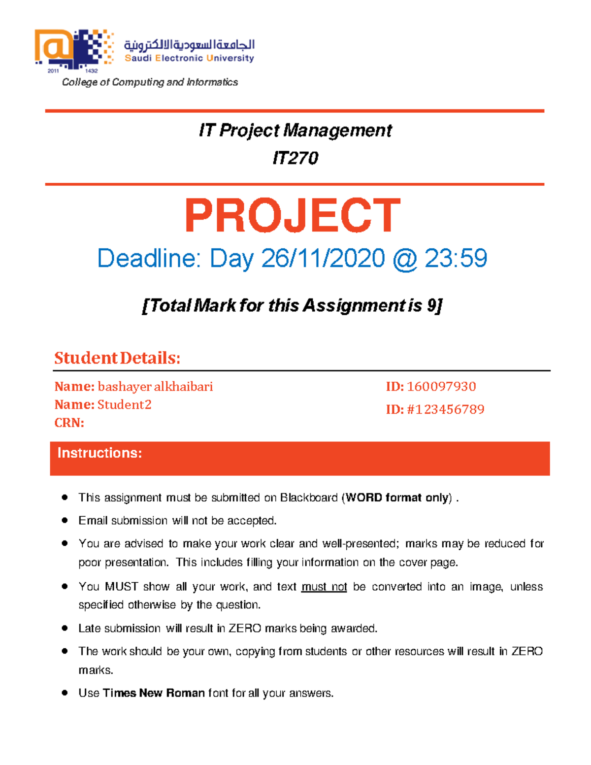 IT270 Project 2020 2021 final pdf - College of Computing and ...