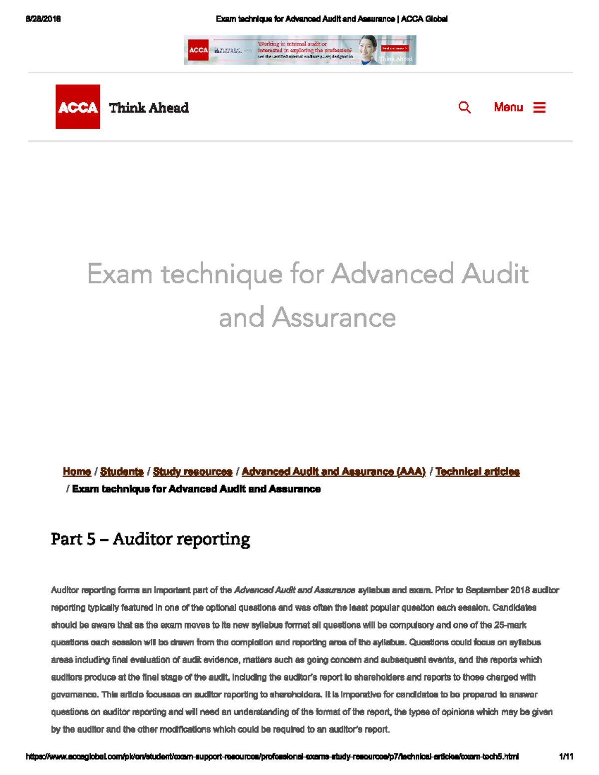 Exam Techniques - Reporting - ACCA class work for daily purposes in ...