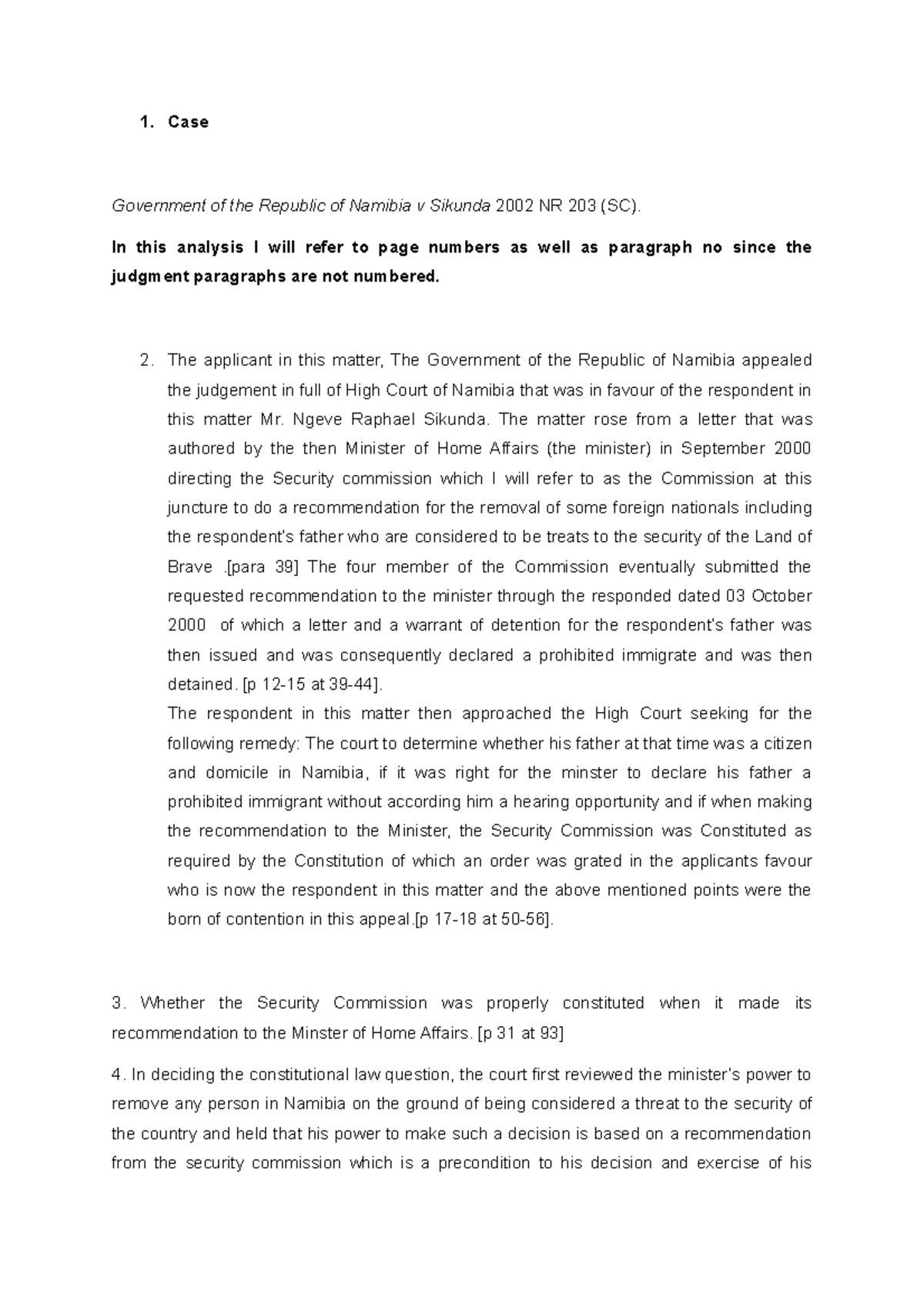 Topic 9 Workshop cases - 1. Case Government of the Republic of Namibia ...