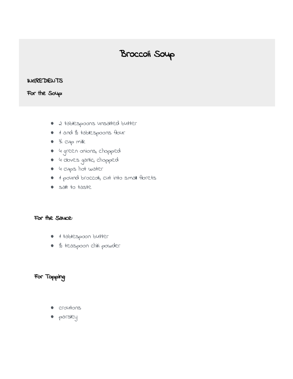 Broccoli Soasdcaup werf Broccoli Soup INGREDIENTS For the Soup 2