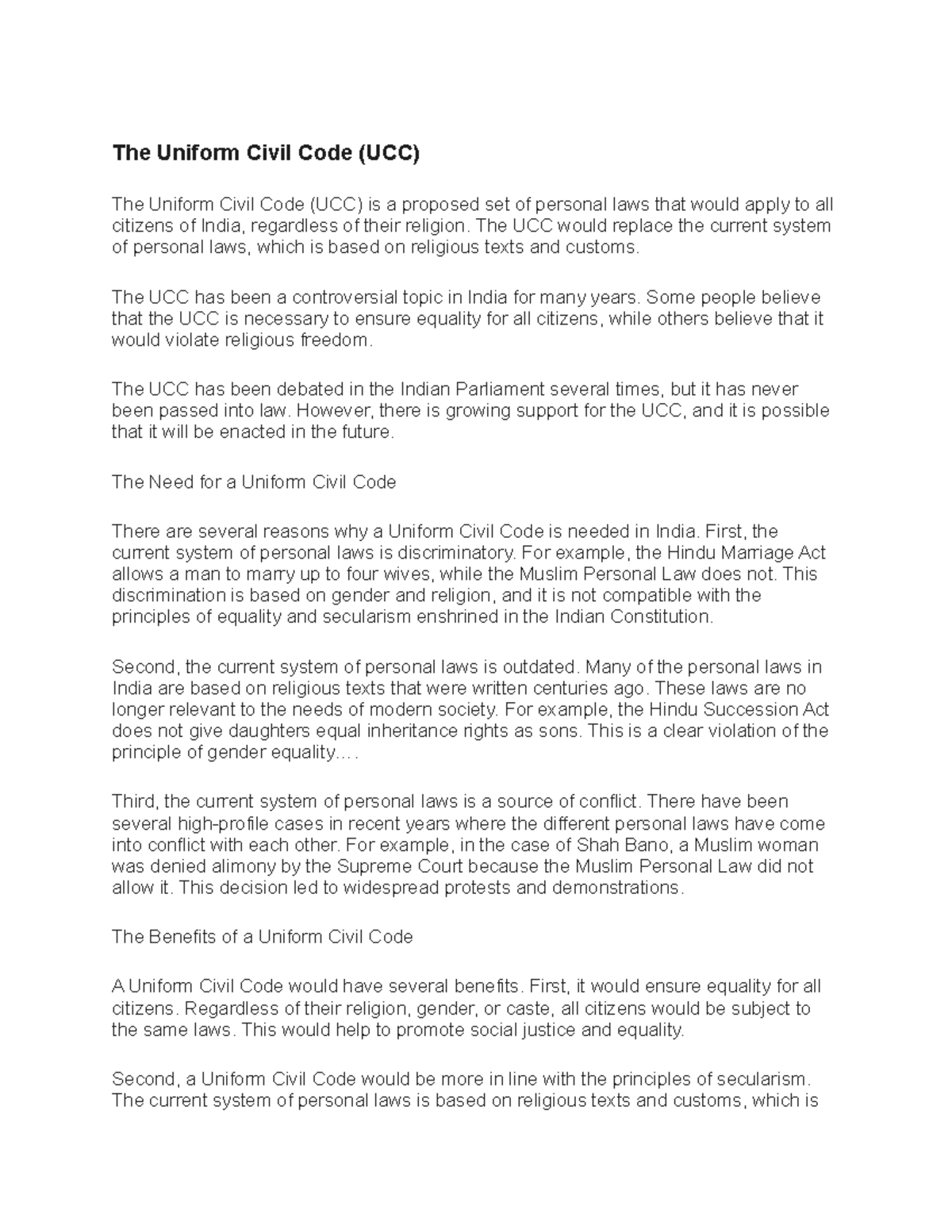 Uniform civil code hj,kgh The Uniform Civil Code (UCC) The Uniform