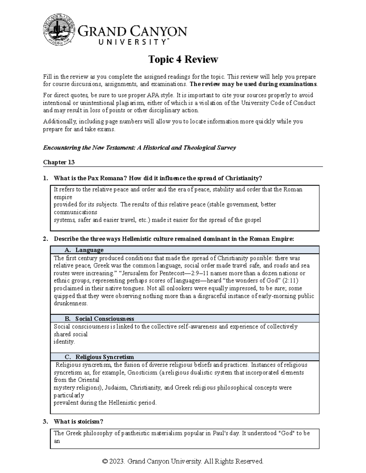 BIB 107 Topic 4 Review - Topic 4 Review Fill In The Review As You ...