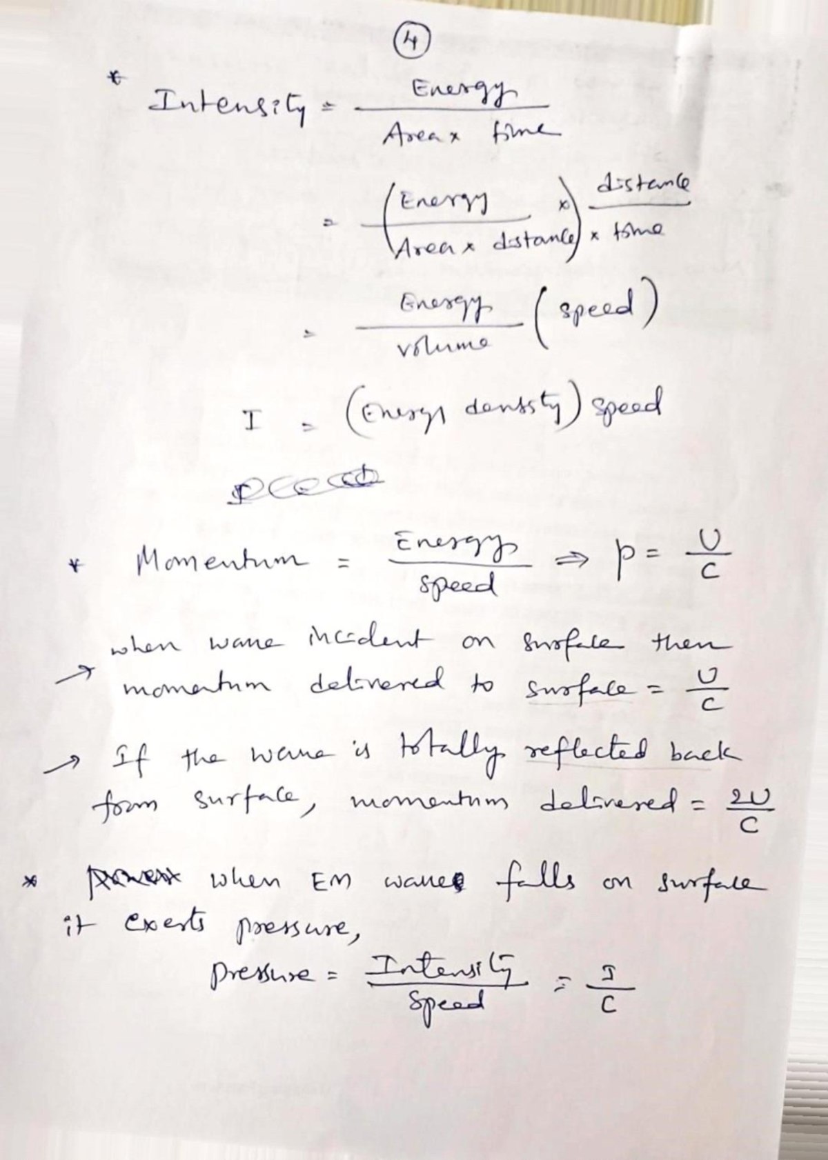 Intensity - Em Waves - 4 Intensity Energy Areax time distance Energy x ...