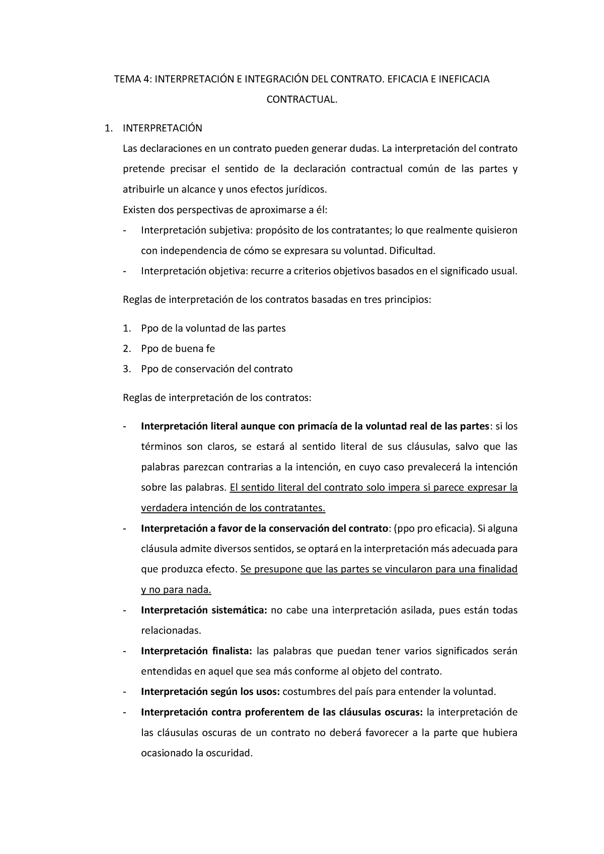 TEMA 4 - Apuntes - TEMA 4: INTERPRETACI”N E INTEGRACI”N DEL CONTRATO ...