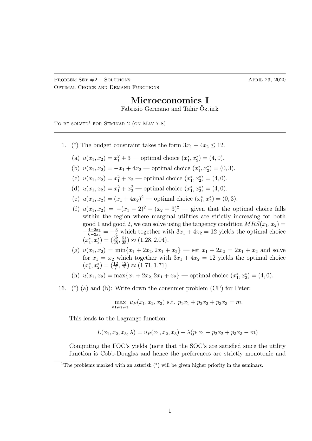 Solutions To Problem Set #2 - Problem Set #2 – Solutions: April 23 ...