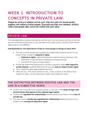 Introduction to Law Notes - Week 1 eek 1: Introduction to concepts in ...