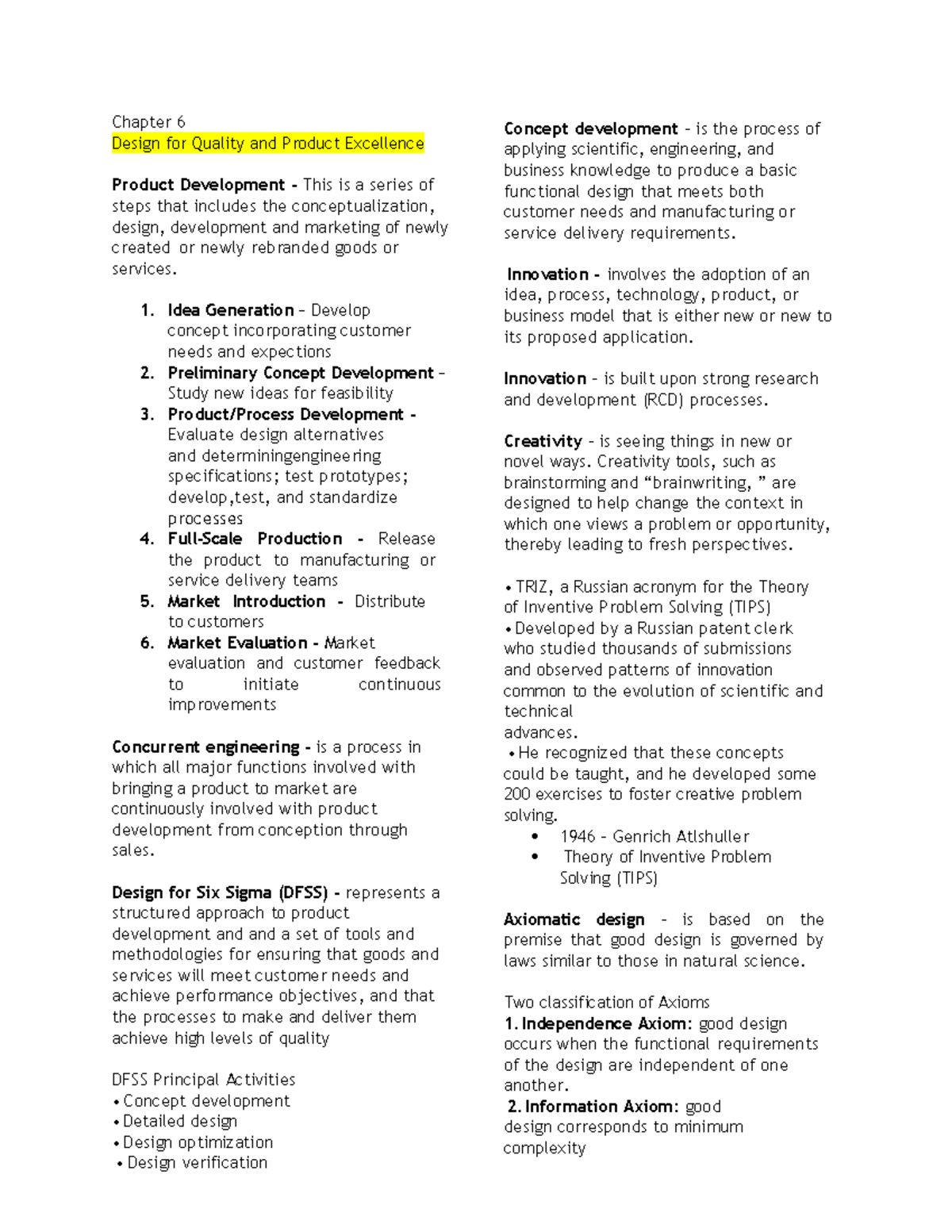 Chapter 6-TQM - Chapter 6 Design for Quality and Product Excellence ...