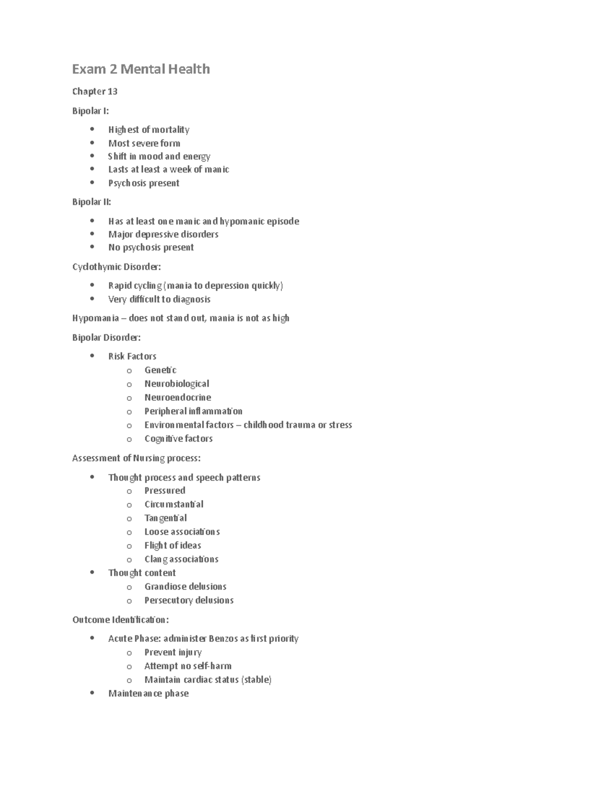 Exam 2 Mental Health - Lecture info for exam 2 prep - Exam 2 Mental ...