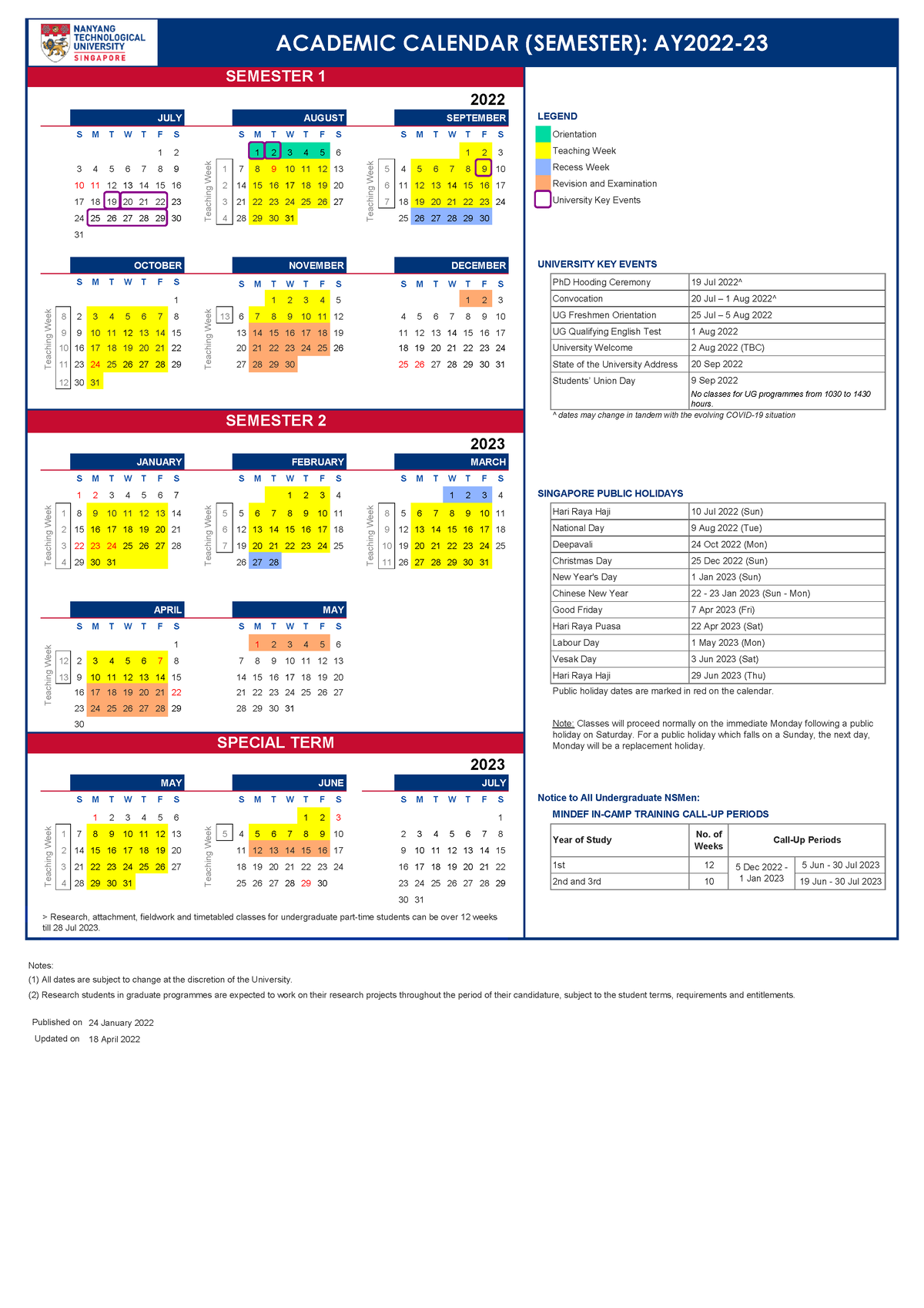 NTU Academic Calender 202223 JULY AUGUST SEPTEMBER S M T W T F S S M