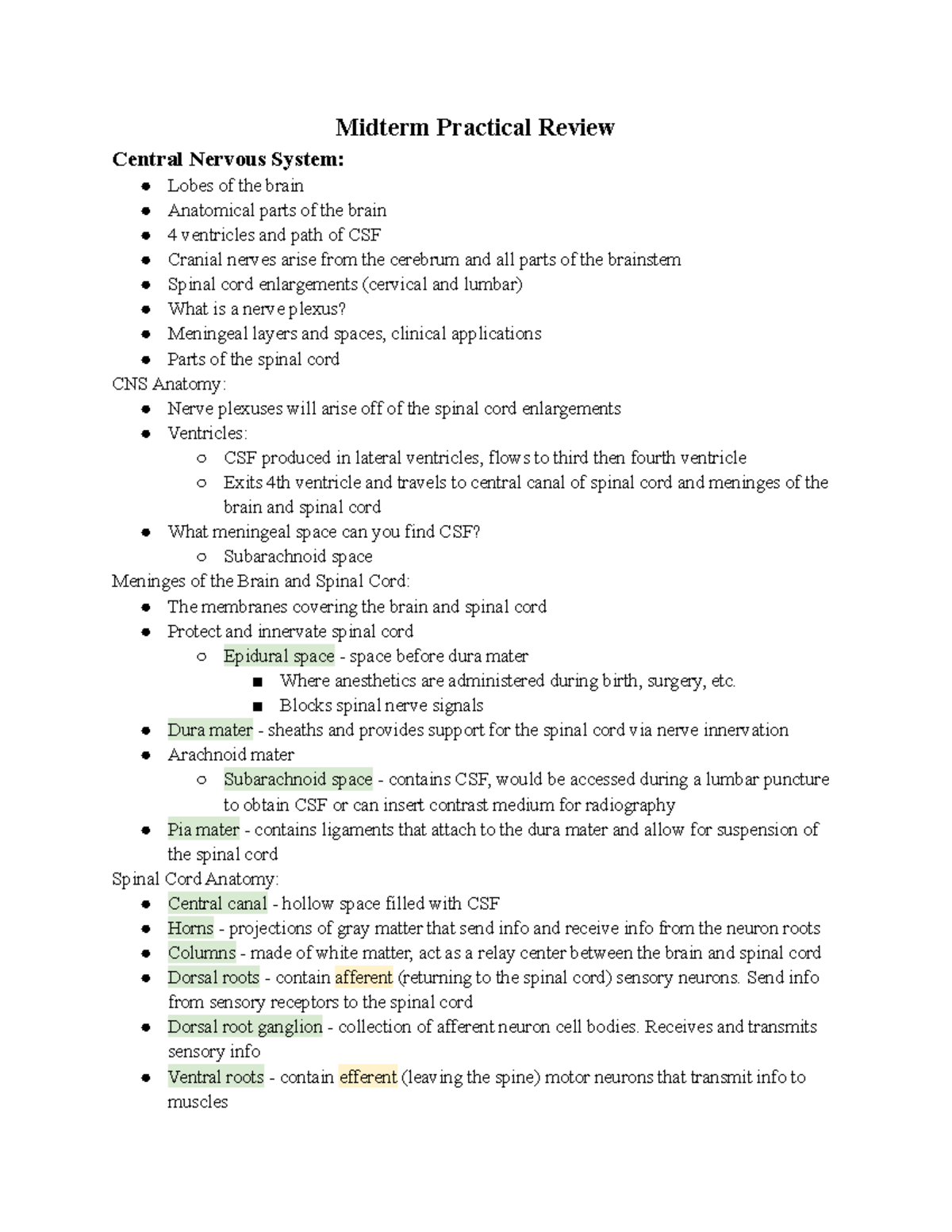 ANSC 512 Lab Practical Study Guide - Midterm Practical Review Central ...