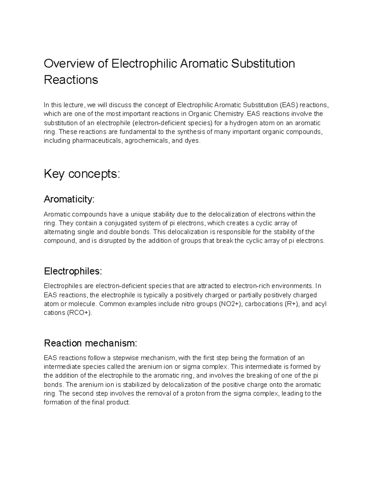 Organic Chemistry Ii Chm Lecture Overview Of Electrophilic Aromatic Substitution