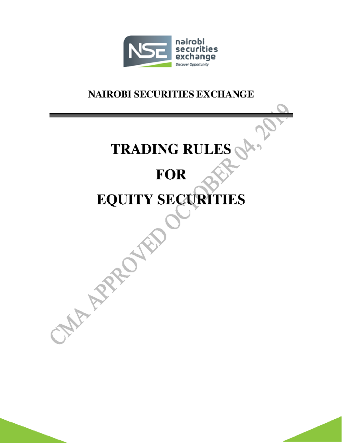 Nse equities trading rules - NAIROBI SECURITIES EXCHANGE TRADING RULES ...