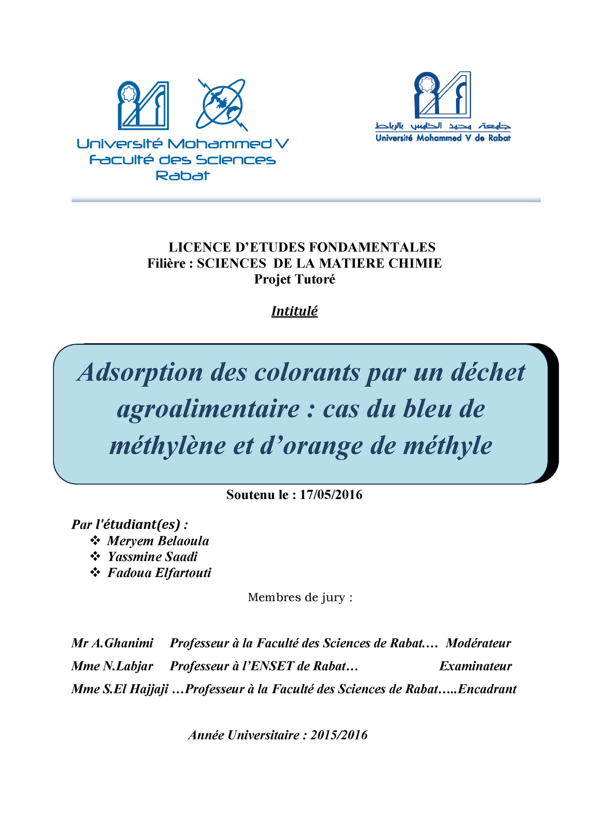 SDIC-PL0441 - PFE Chimie - LICENCE D’ETUDES FONDAMENTALES Filière ...