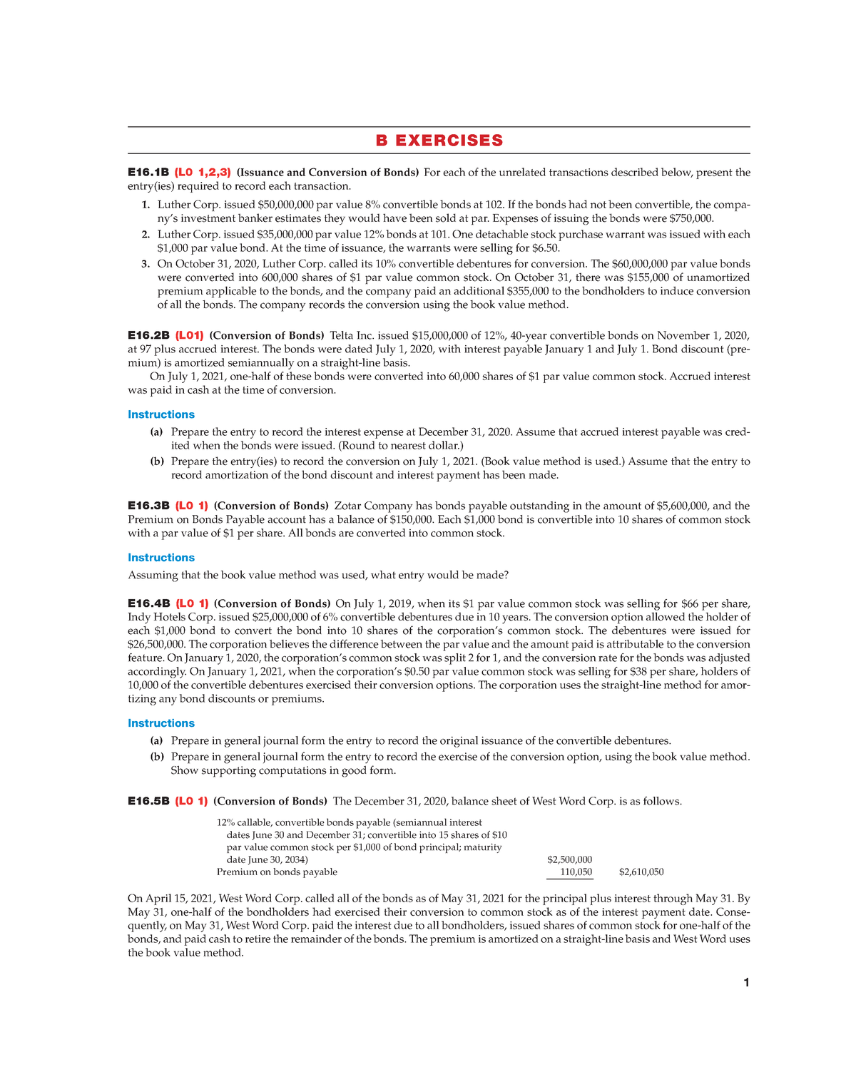 Kieso 17e Ch16 Exercises Set B - B EXERCISES E16 (L0 1,2,3) (Issuance ...