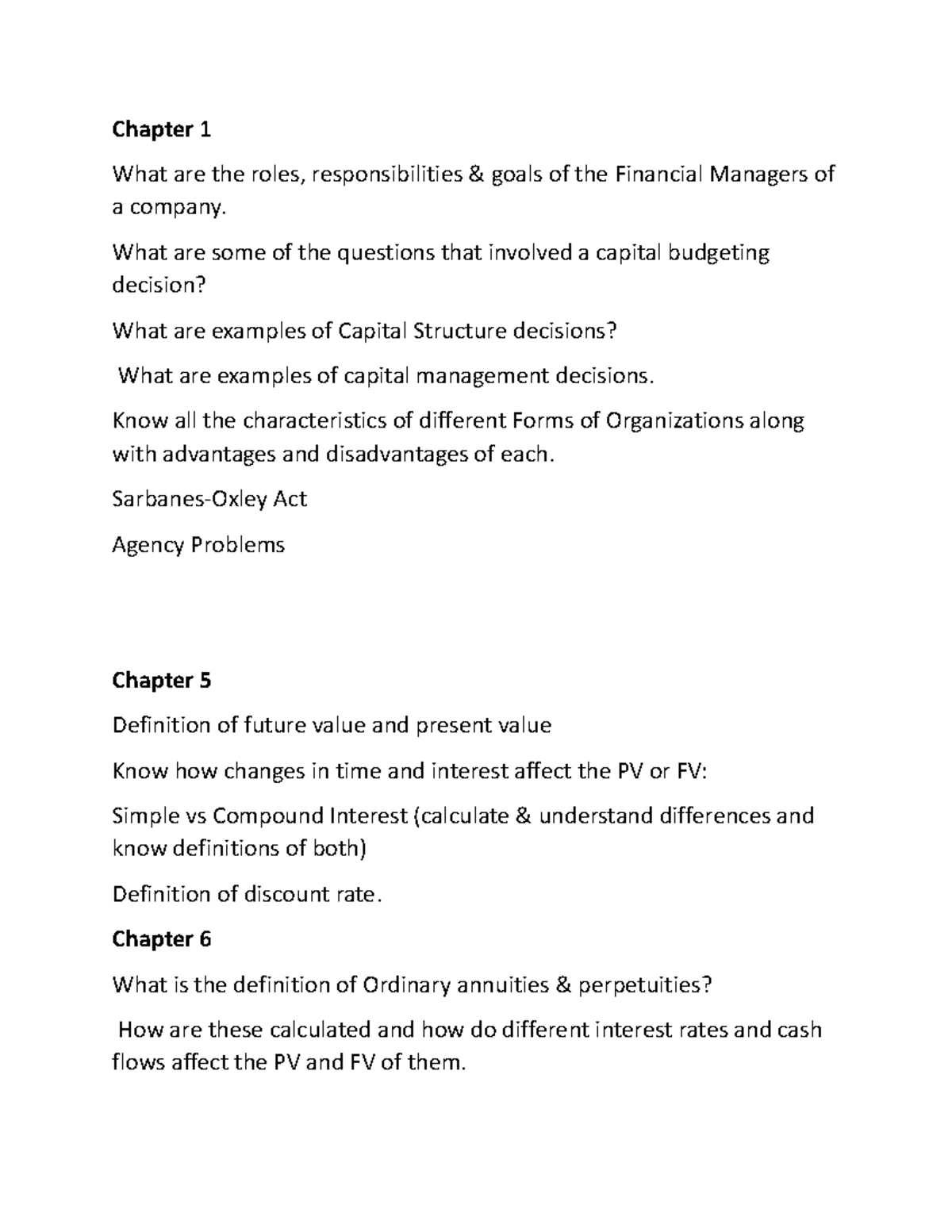 FIn 300 test 1 conceptual review - Chapter 1 What are the roles ...