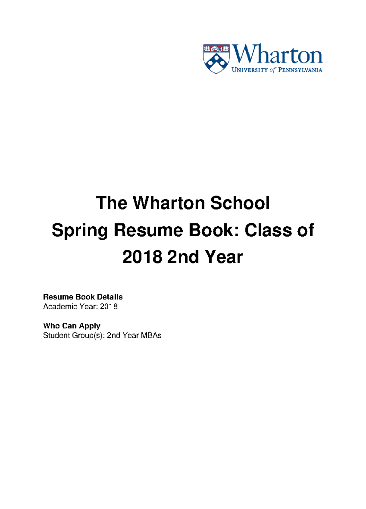 Wharton MBA Spring Resume Book Consulting The Wharton School Spring