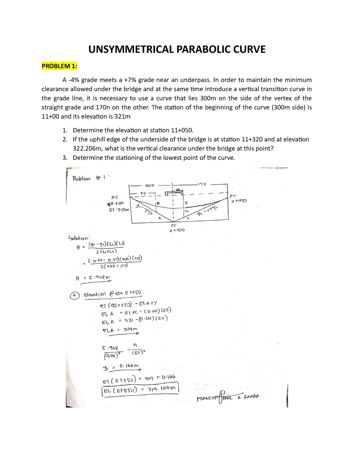 Unsymmetrical Assignment - UNSYMMETRICAL PARABOLIC CURVE PROBLEM 1: A ...