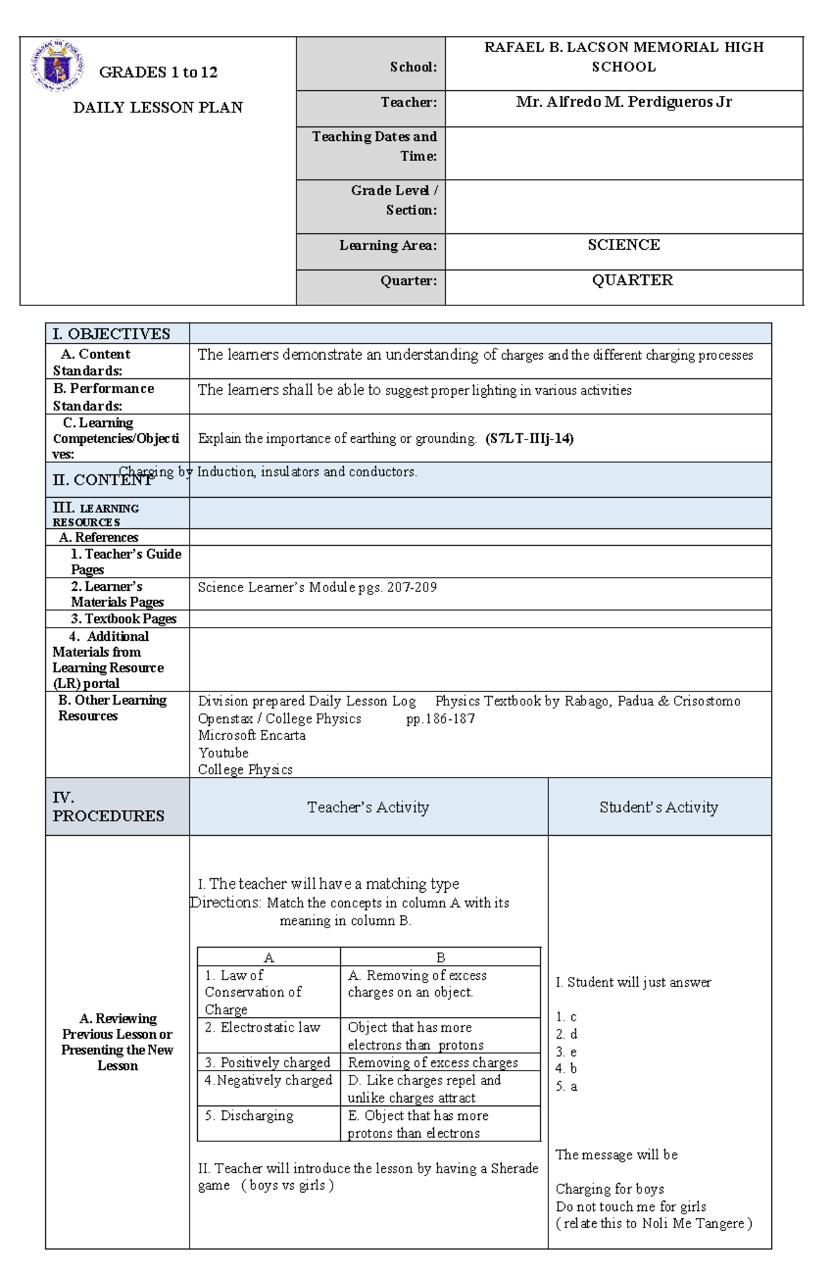 Cot2020 - Copy - Classroom observation tool sample format. - GRADES 1 ...