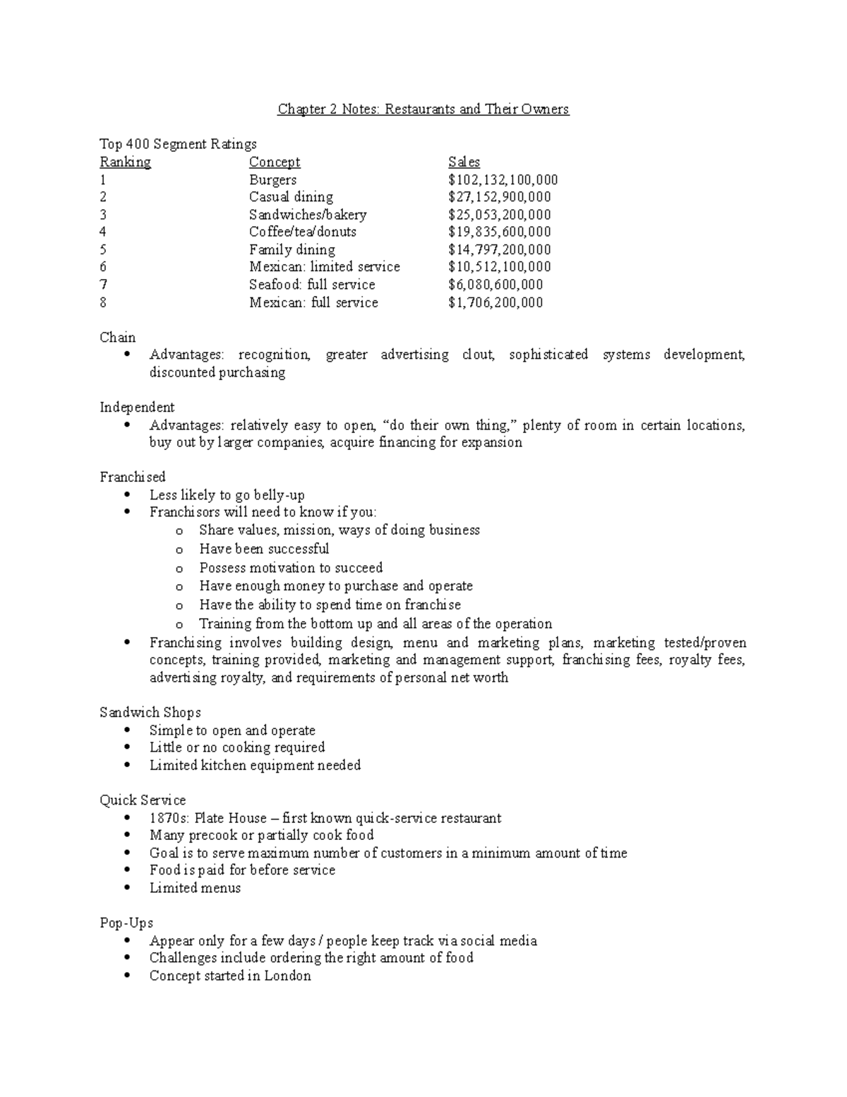 chapter 2 case study restaurant ownership