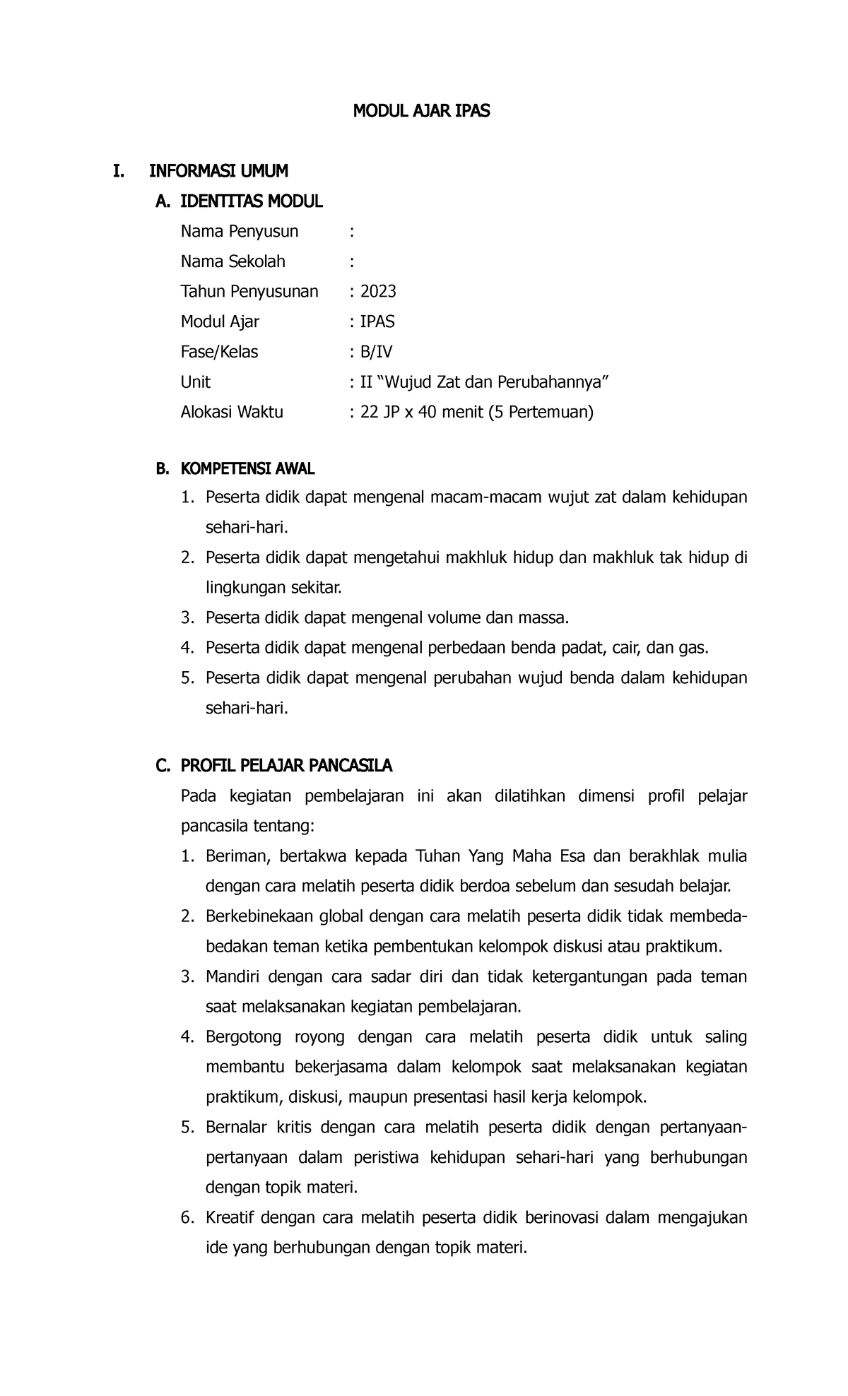 Modul Ajar IPAS Fase B Unit 2 - MODUL AJAR IPAS I. INFORMASI UMUM A ...