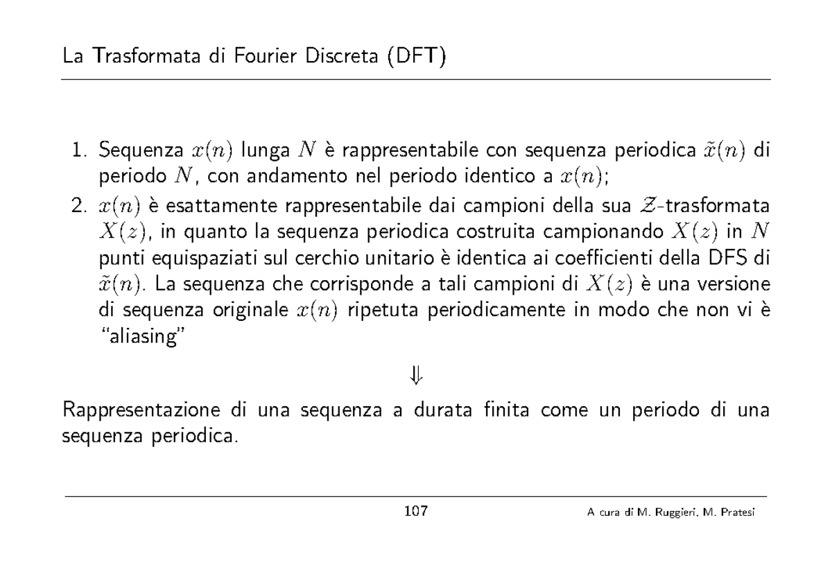 Appunti Teoria Dei Segnali La Trasformata Di Fourier Discreta Aa 20152016 La 7699