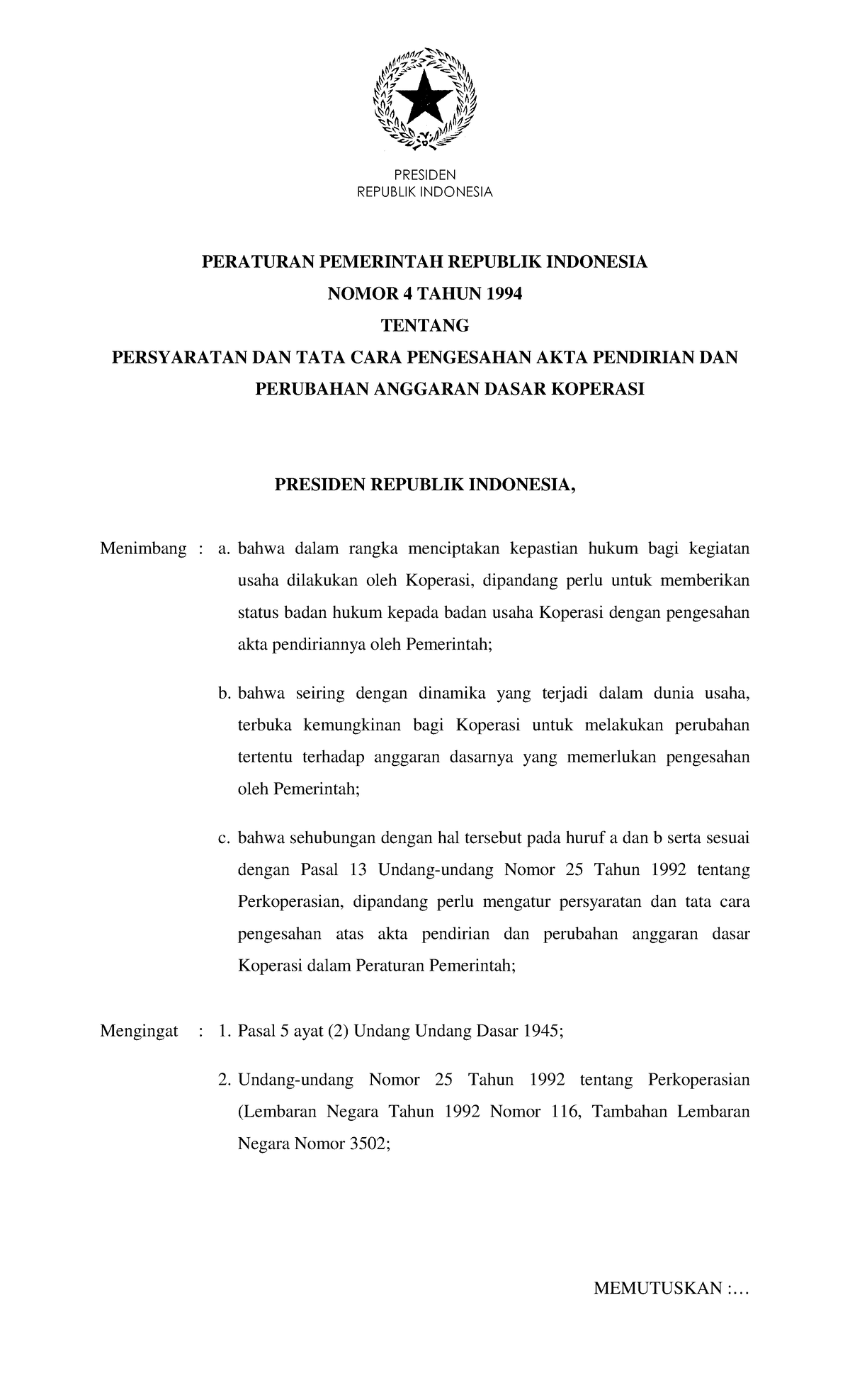 PP No. 4 Th 1994.pdf - REPUBLIK INDONESIA PERATURAN PEMERINTAH REPUBLIK