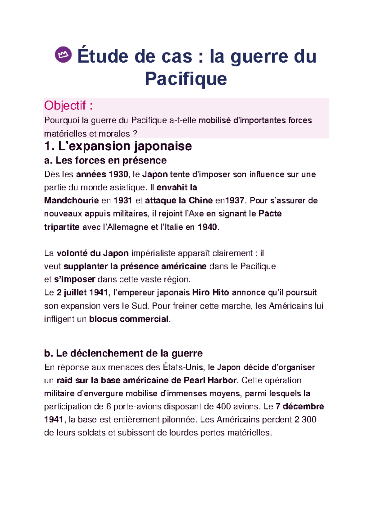 Étude de cas - la guerre du Pacifique - Histoire - Étude de cas : la ...