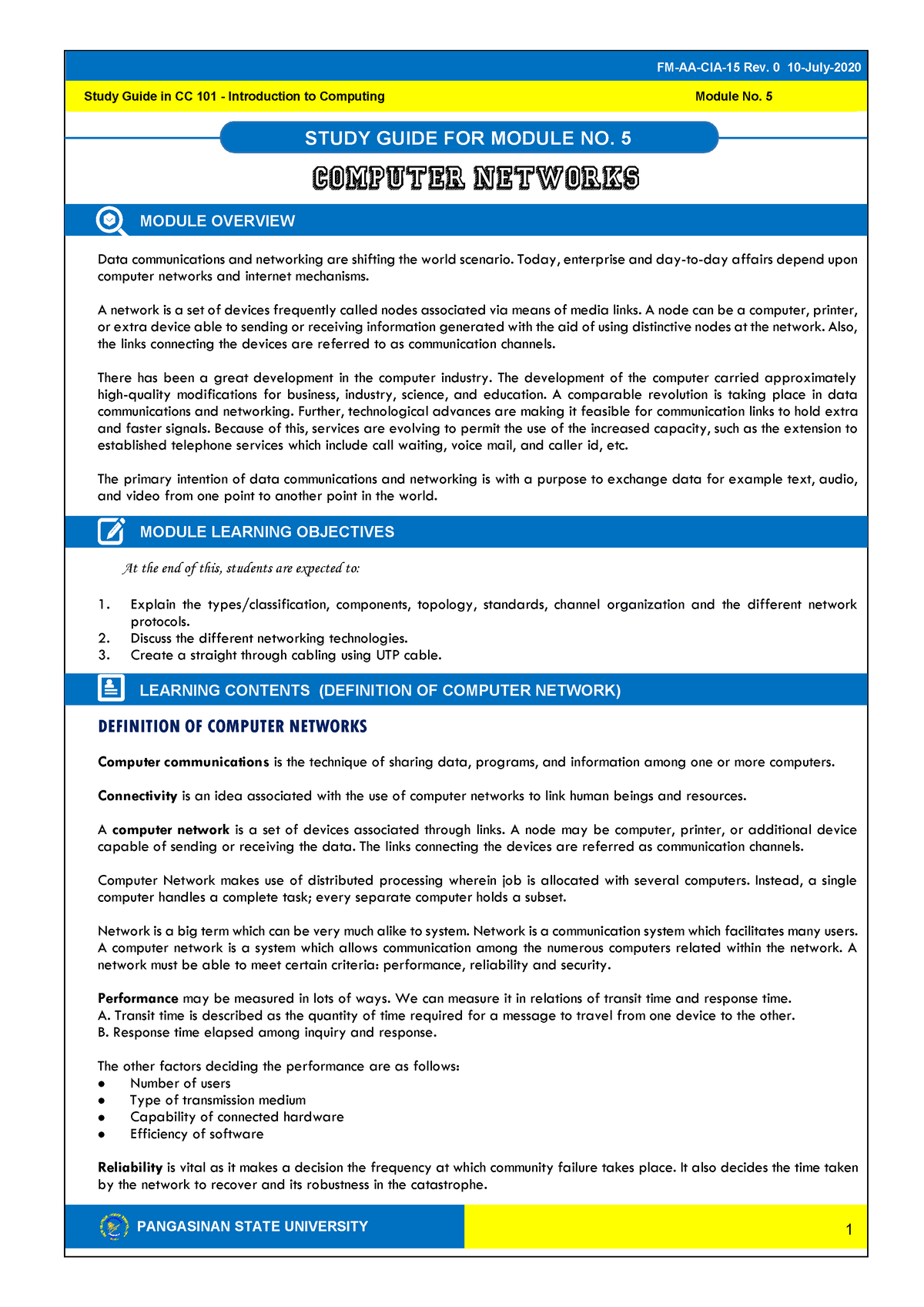 CC 101 - Module 5 - PANGASINAN STATE UNIVERSITY Study Guide in CC 101 ...