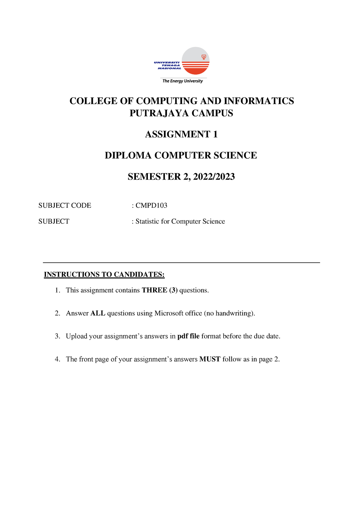 Assignment 1 CMPD103 Sem 2 2223 - COLLEGE OF COMPUTING AND INFORMATICS ...