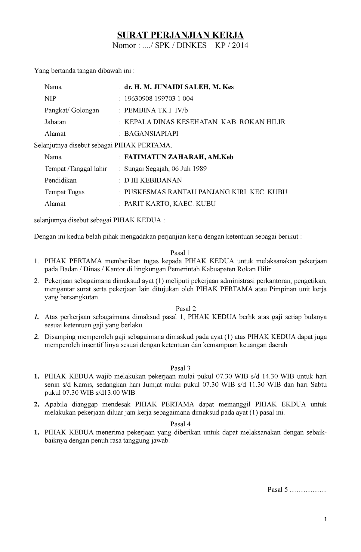 Spk 2014 Surat Perjanjian 2014 Surat Perjanjian Kerja Nomor Spk Dinkes Kp 2014 5348