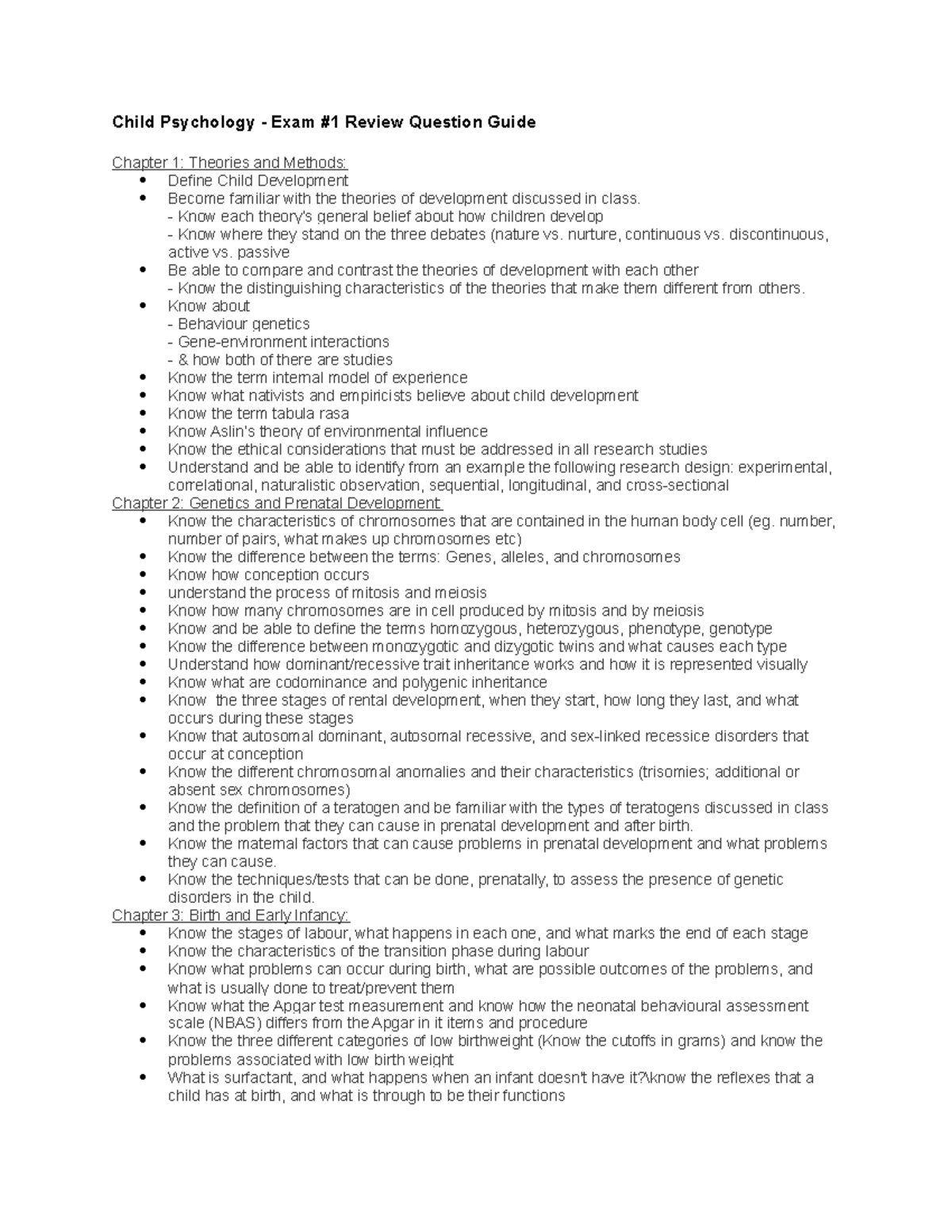 Child Psychology Midterm 1 Review Guide - U of W - Studocu