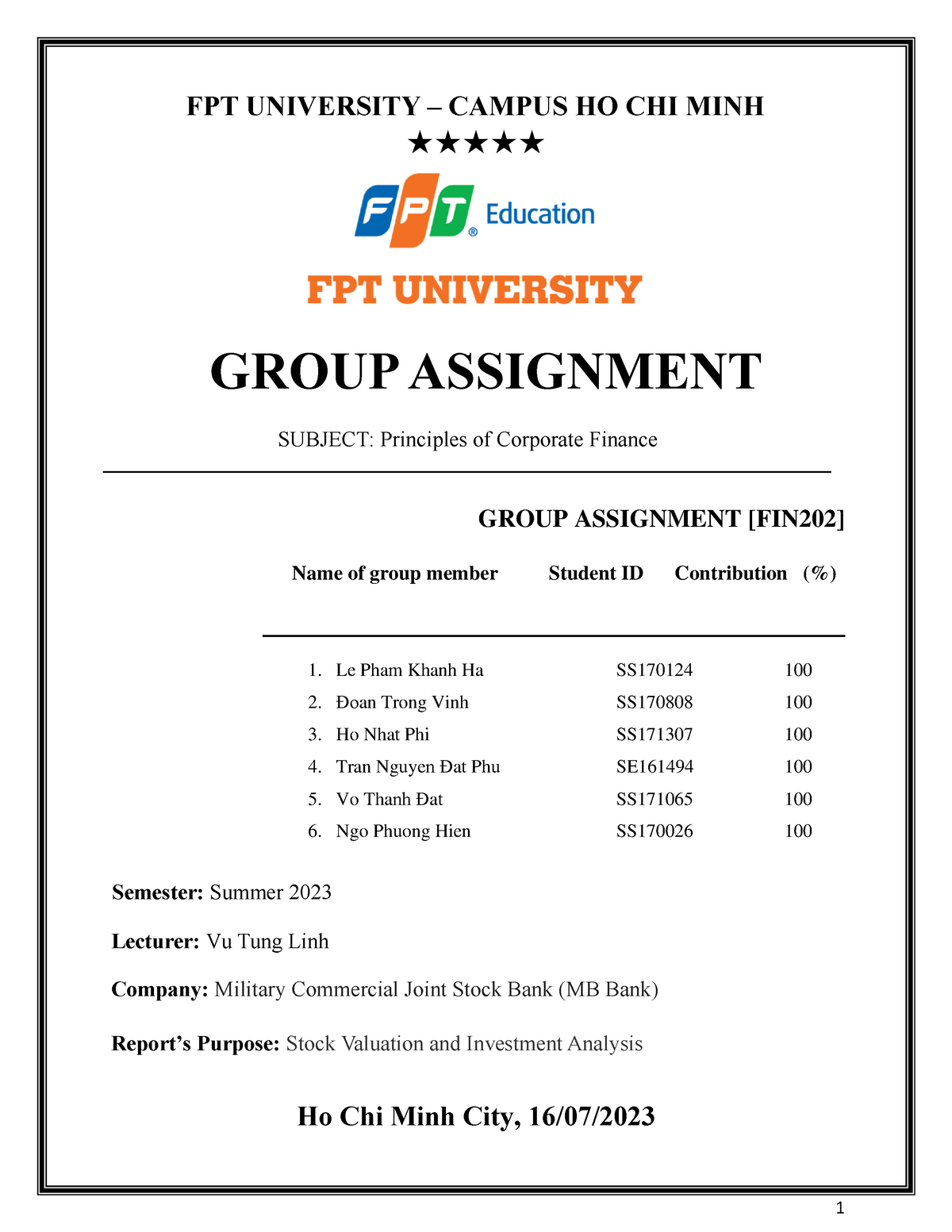 group assignment fin202