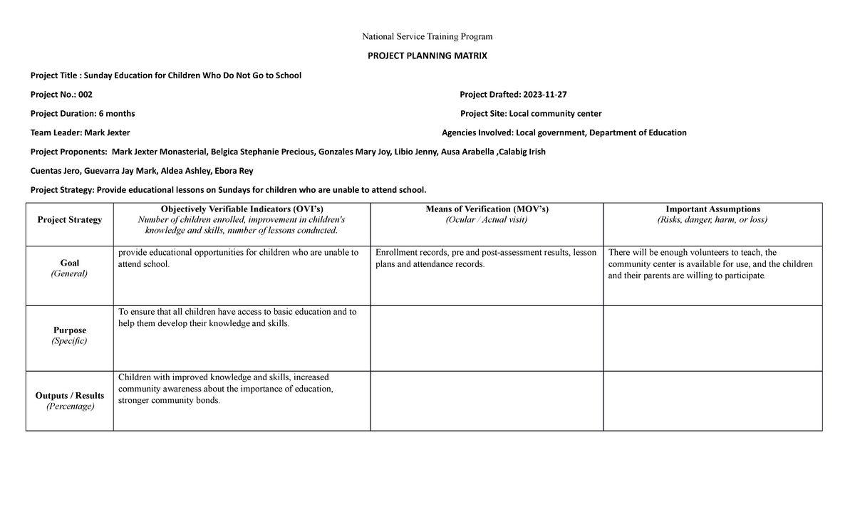 project-plan-matrix-2-national-service-training-program-project